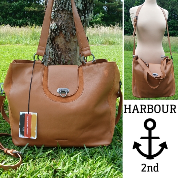 Harbour 2Nd Handbags - Harbour 2nd Genuine Soft Leather XL Satchel Tote With Crossbody Strap, Tan
